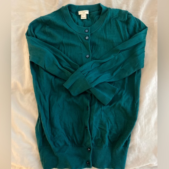 J Crew Classic Cotton Cardigan, Size S Green, Like New - Picture 2 of 4